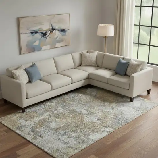 Gold And Gray Abstract Washable Area Rug With UV Protection Photo 2