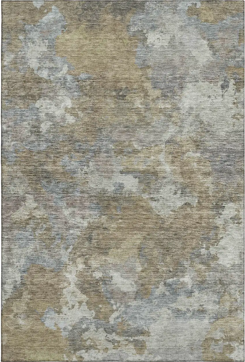 Gold And Gray Abstract Washable Area Rug With UV Protection Photo 1