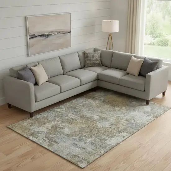 Gold And Gray Abstract Washable Area Rug With UV Protection Photo 2