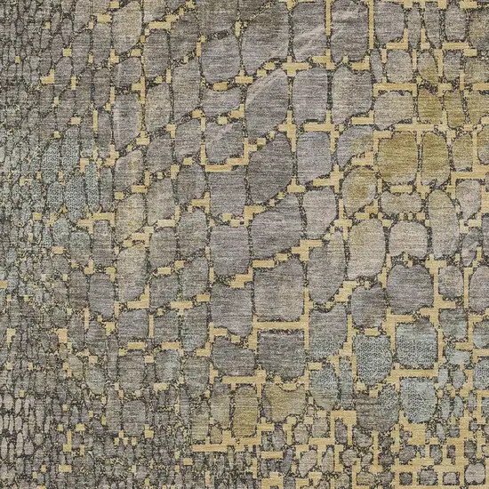 Gold And Gray Abstract Washable Indoor Outdoor Area Rug Photo 6
