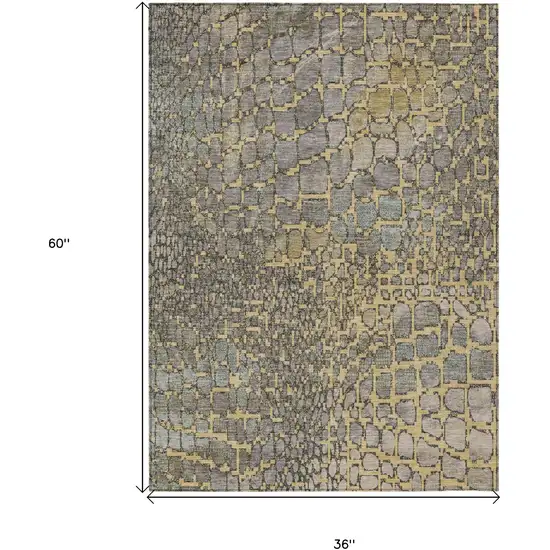 Gold And Gray Abstract Washable Indoor Outdoor Area Rug Photo 3