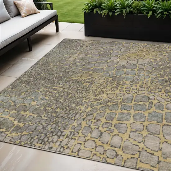 Gold And Gray Abstract Washable Indoor Outdoor Area Rug Photo 1