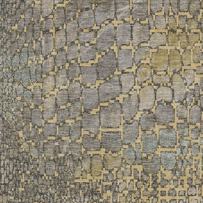 Gold And Gray Abstract Washable Indoor Outdoor Area Rug Photo 6