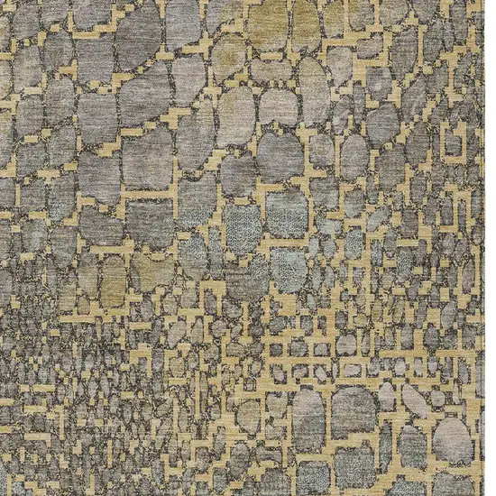 Gold And Gray Abstract Washable Indoor Outdoor Area Rug Photo 6