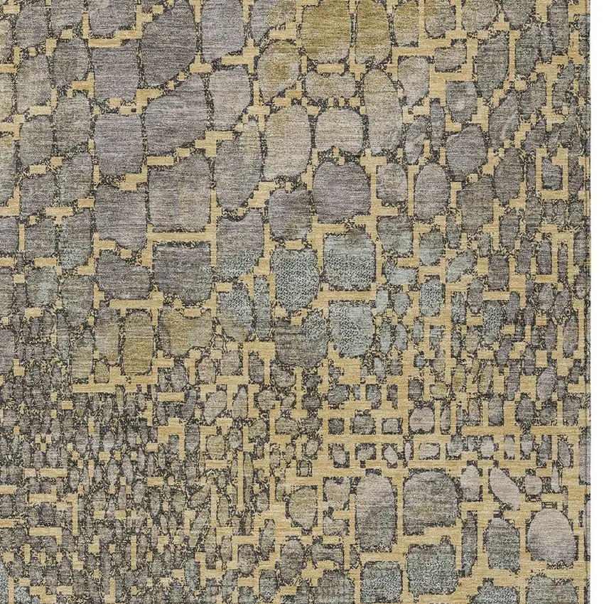Gold And Gray Abstract Washable Indoor Outdoor Area Rug Photo 6
