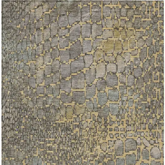 Gold And Gray Abstract Washable Indoor Outdoor Area Rug Photo 7