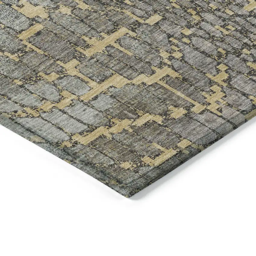 Gold And Gray Abstract Washable Indoor Outdoor Area Rug Photo 4