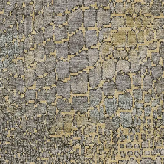 Gold And Gray Abstract Washable Indoor Outdoor Area Rug Photo 6