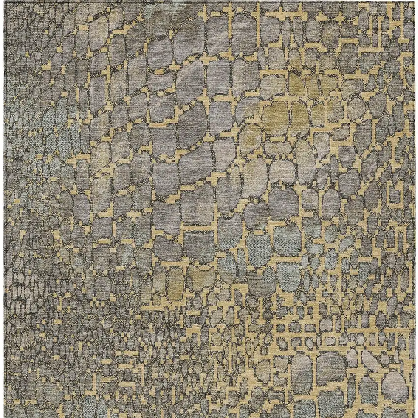 Gold And Gray Abstract Washable Indoor Outdoor Area Rug Photo 7