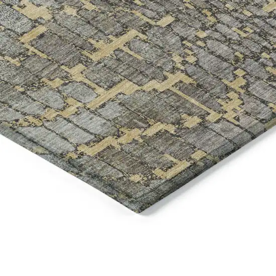 Gold And Gray Abstract Washable Indoor Outdoor Area Rug Photo 4