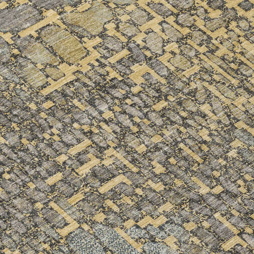 Gold And Gray Abstract Washable Indoor Outdoor Area Rug Photo 5