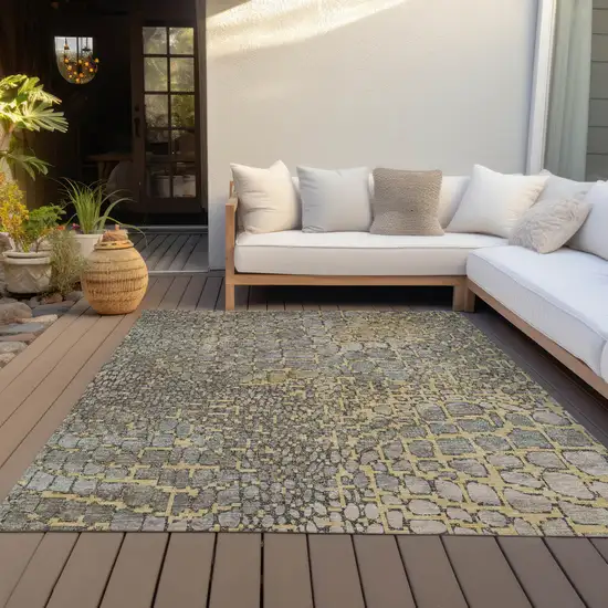 Gold And Gray Abstract Washable Indoor Outdoor Area Rug Photo 8