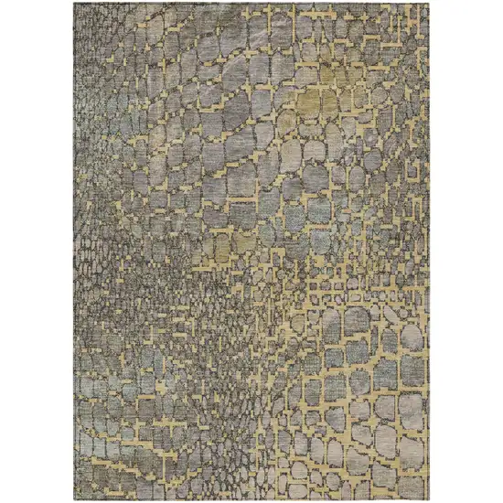 Gold And Gray Abstract Washable Indoor Outdoor Area Rug Photo 2