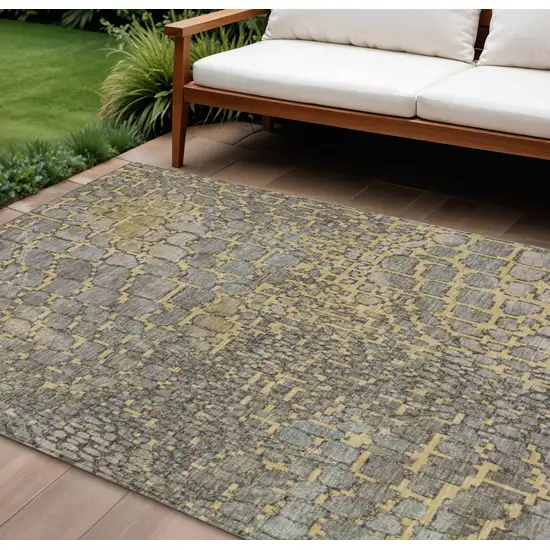 Gold And Gray Abstract Washable Indoor Outdoor Area Rug Photo 1
