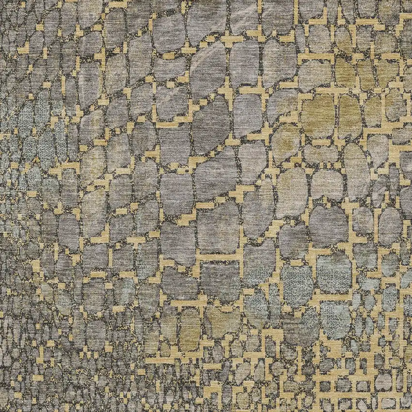 Gold And Gray Abstract Washable Indoor Outdoor Area Rug Photo 6