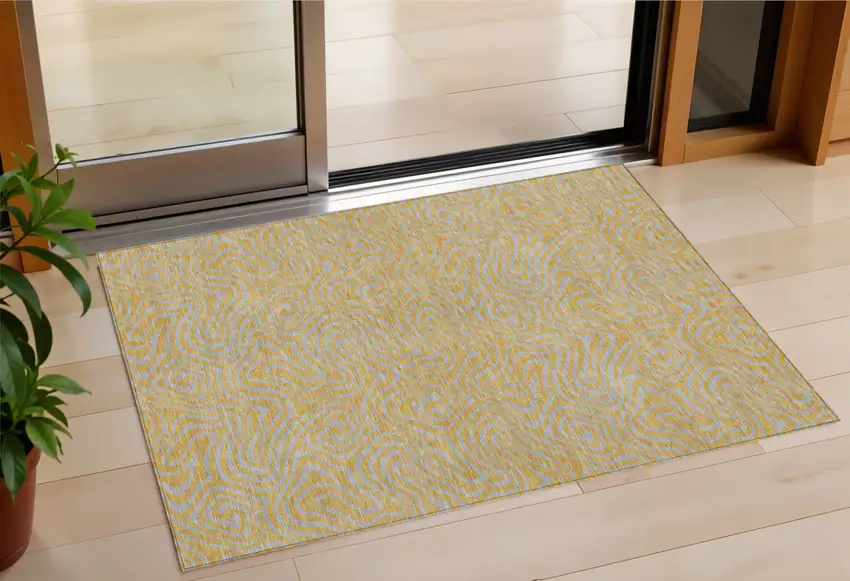 Gold And Gray Abstract Washable Indoor Outdoor Area Rug Photo 1