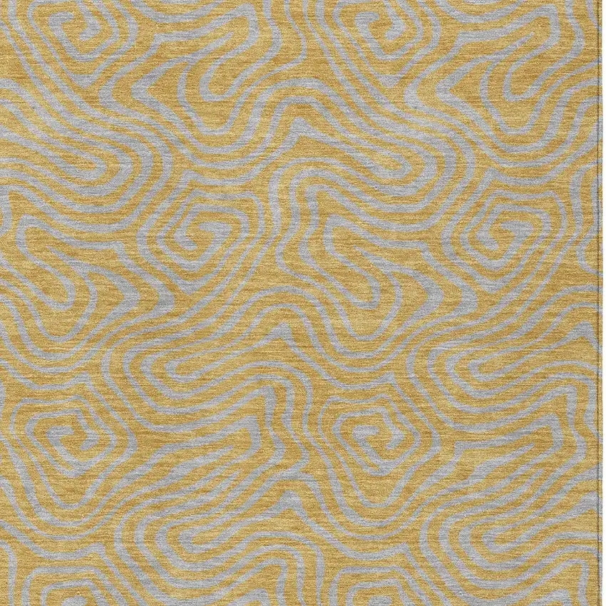 Gold And Gray Abstract Washable Indoor Outdoor Area Rug Photo 7