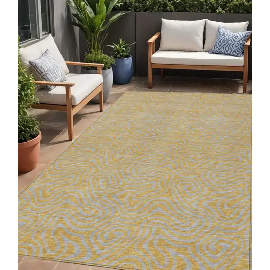 Gold And Gray Abstract Washable Indoor Outdoor Area Rug Photo 1