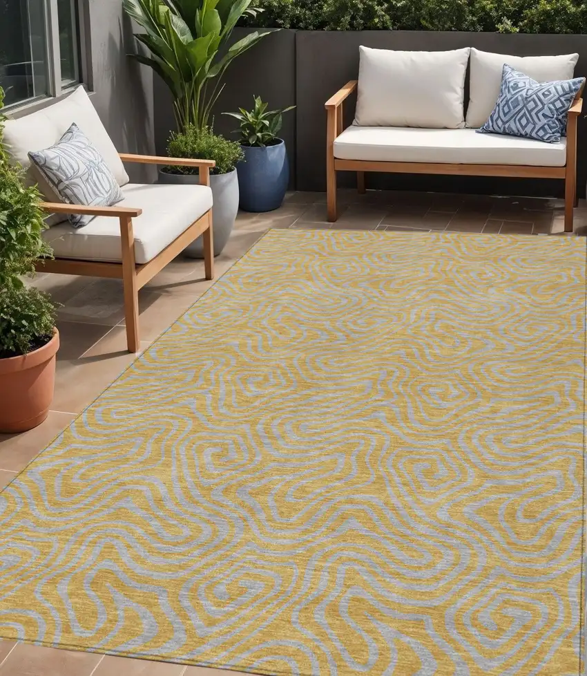 Gold And Gray Abstract Washable Indoor Outdoor Area Rug Photo 1