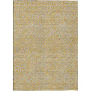 Photo of Gold And Gray Abstract Washable Indoor Outdoor Area Rug