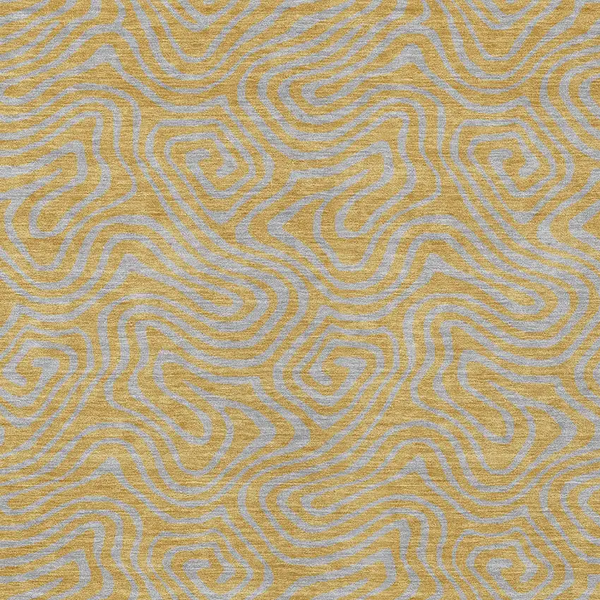 Gold And Gray Abstract Washable Indoor Outdoor Area Rug Photo 7