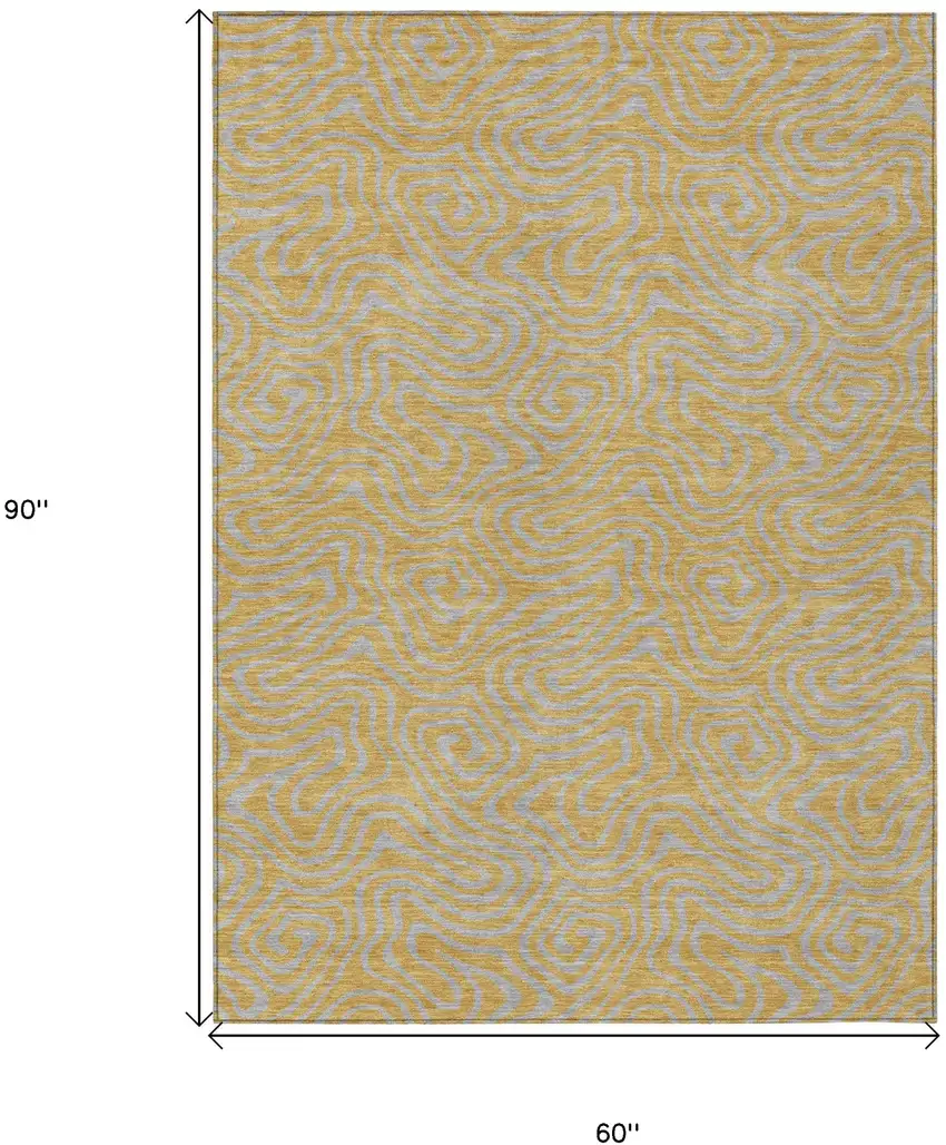 Gold And Gray Abstract Washable Indoor Outdoor Area Rug Photo 3