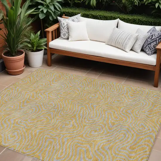Gold And Gray Abstract Washable Indoor Outdoor Area Rug Photo 1