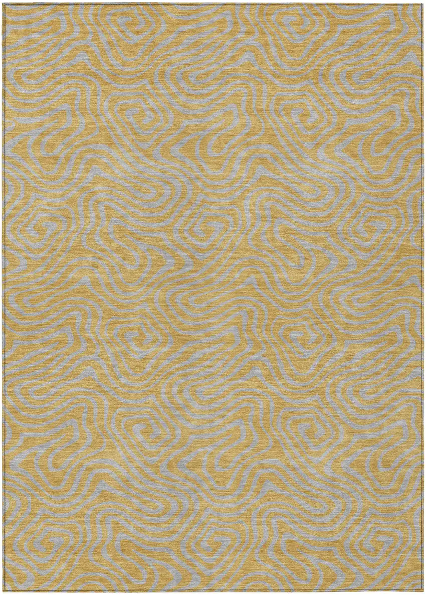 Gold And Gray Abstract Washable Indoor Outdoor Area Rug Photo 2