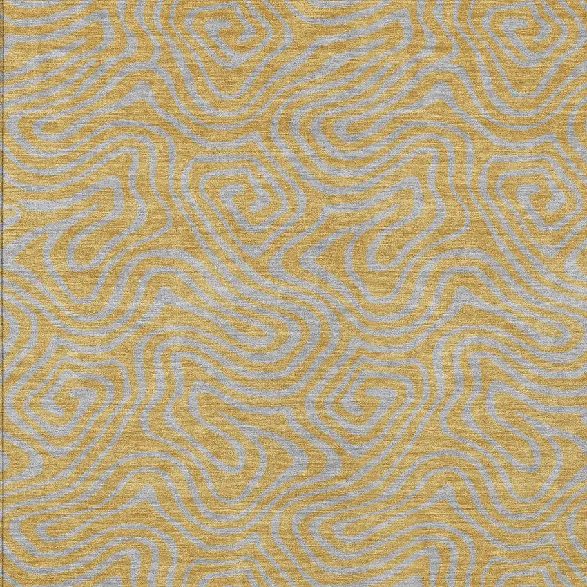 Gold And Gray Abstract Washable Indoor Outdoor Area Rug Photo 7