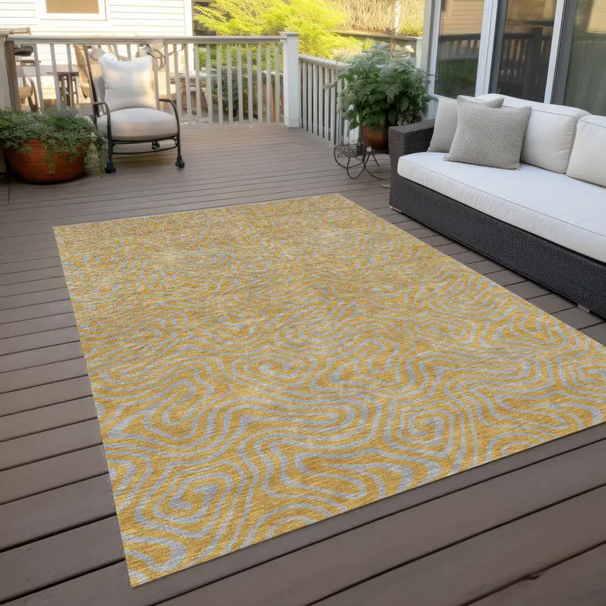 Gold And Gray Abstract Washable Indoor Outdoor Area Rug Photo 7