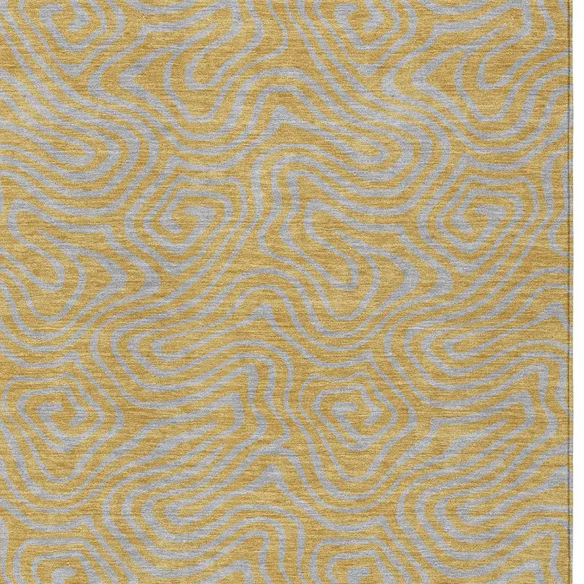 Gold And Gray Abstract Washable Indoor Outdoor Area Rug Photo 5