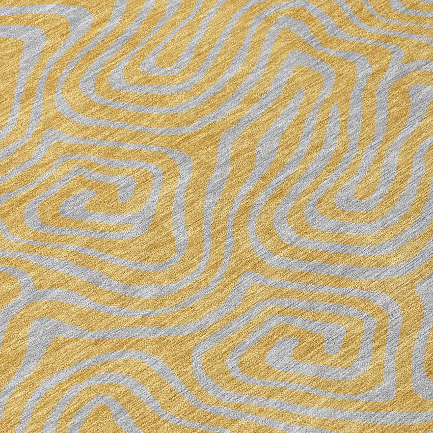 Gold And Gray Abstract Washable Indoor Outdoor Area Rug Photo 4