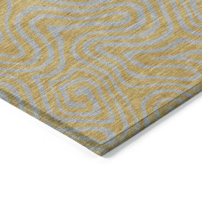 Gold And Gray Abstract Washable Indoor Outdoor Area Rug Photo 3