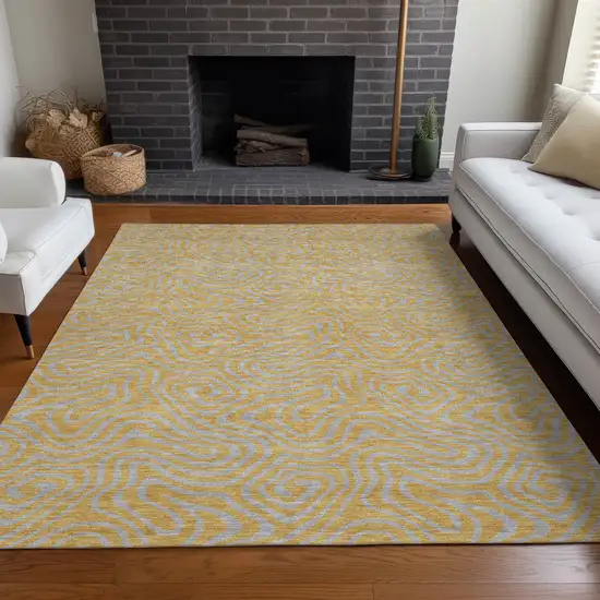Gold And Gray Abstract Washable Indoor Outdoor Area Rug Photo 9