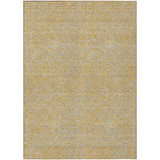 Gold And Gray Abstract Washable Indoor Outdoor Area Rug Photo 1
