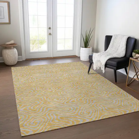 Gold And Gray Abstract Washable Indoor Outdoor Area Rug Photo 8