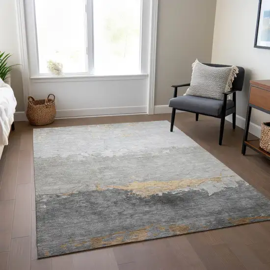 Gold And Gray Abstract Washable Indoor Outdoor Area Rug Photo 6