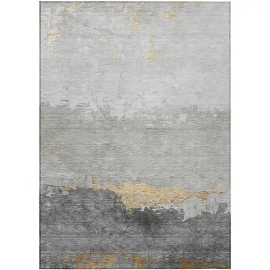 Gold And Gray Abstract Washable Indoor Outdoor Area Rug Photo 8
