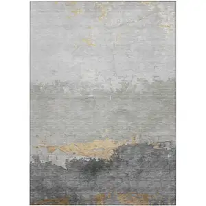 Photo of Gold And Gray Abstract Washable Indoor Outdoor Area Rug