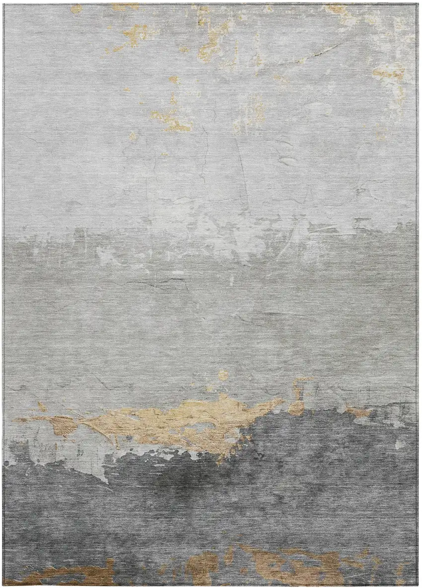 Gold And Gray Abstract Washable Indoor Outdoor Area Rug Photo 4