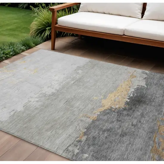 Gold And Gray Abstract Washable Indoor Outdoor Area Rug Photo 2