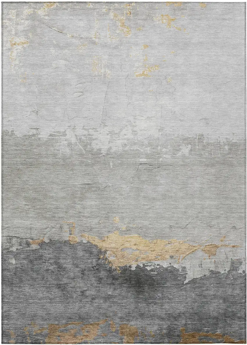 Gold And Gray Abstract Washable Indoor Outdoor Area Rug Photo 1
