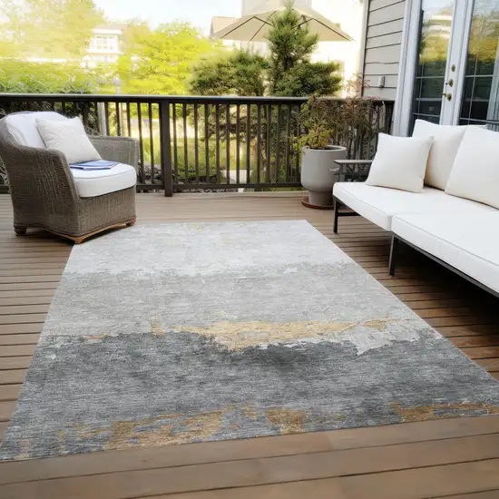 Gold And Gray Abstract Washable Indoor Outdoor Area Rug Photo 8