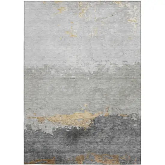 Gold And Gray Abstract Washable Indoor Outdoor Area Rug Photo 1