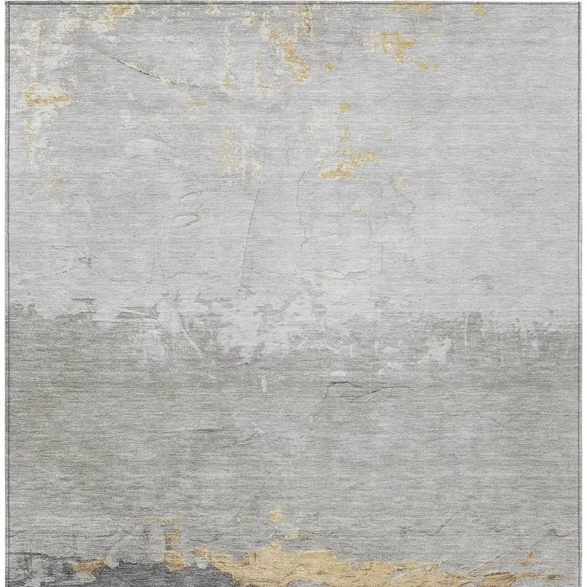 Gold And Gray Abstract Washable Indoor Outdoor Area Rug Photo 9