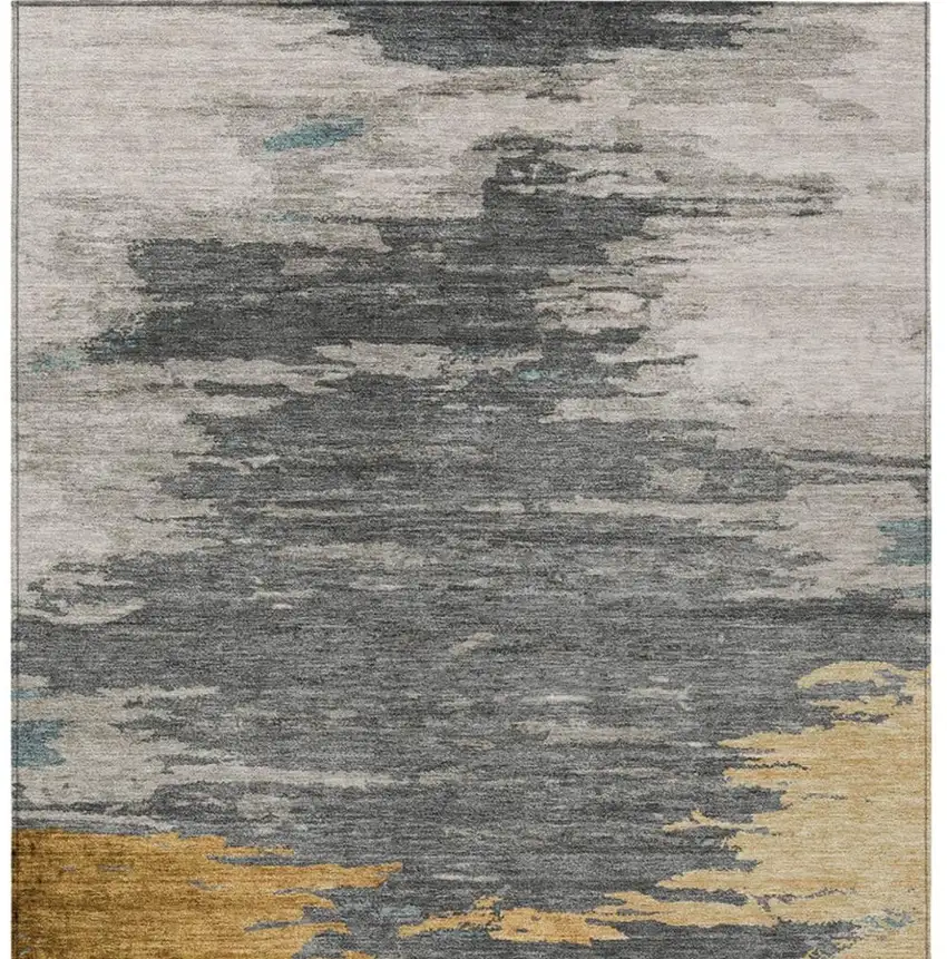 Gold And Gray Abstract Washable Indoor Outdoor Area Rug Photo 4