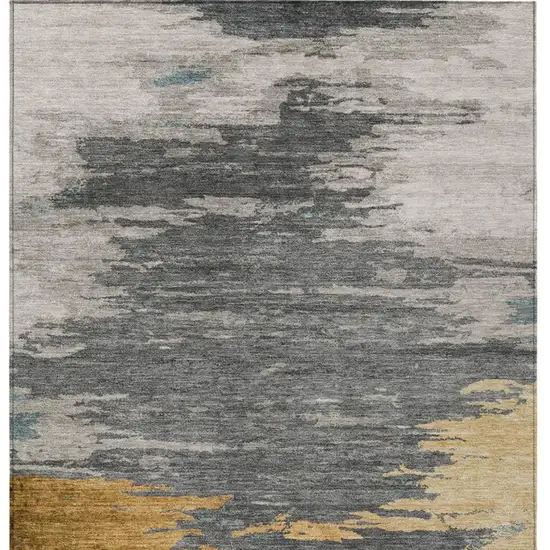 Gold And Gray Abstract Washable Indoor Outdoor Area Rug Photo 4