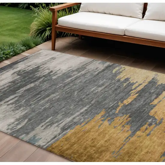 Gold And Gray Abstract Washable Indoor Outdoor Area Rug Photo 2