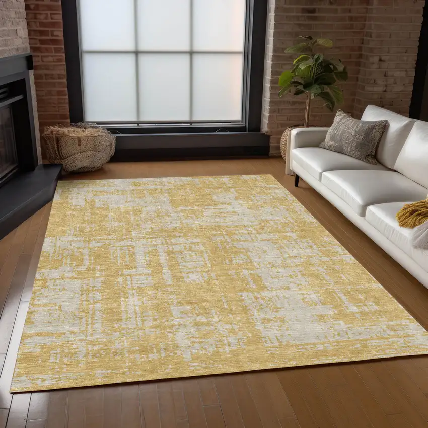 Gold And Gray Abstract Washable Indoor Outdoor Area Rug Photo 9