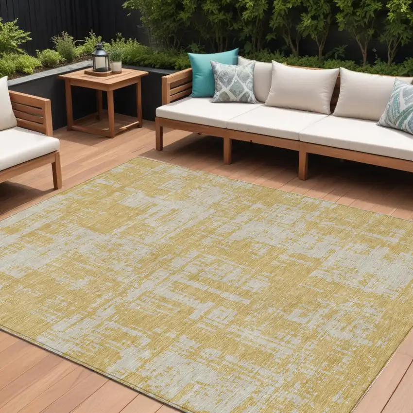 Gold And Gray Abstract Washable Indoor Outdoor Area Rug Photo 1